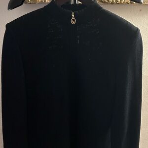 St. John Black Sweater with Gold Zipper